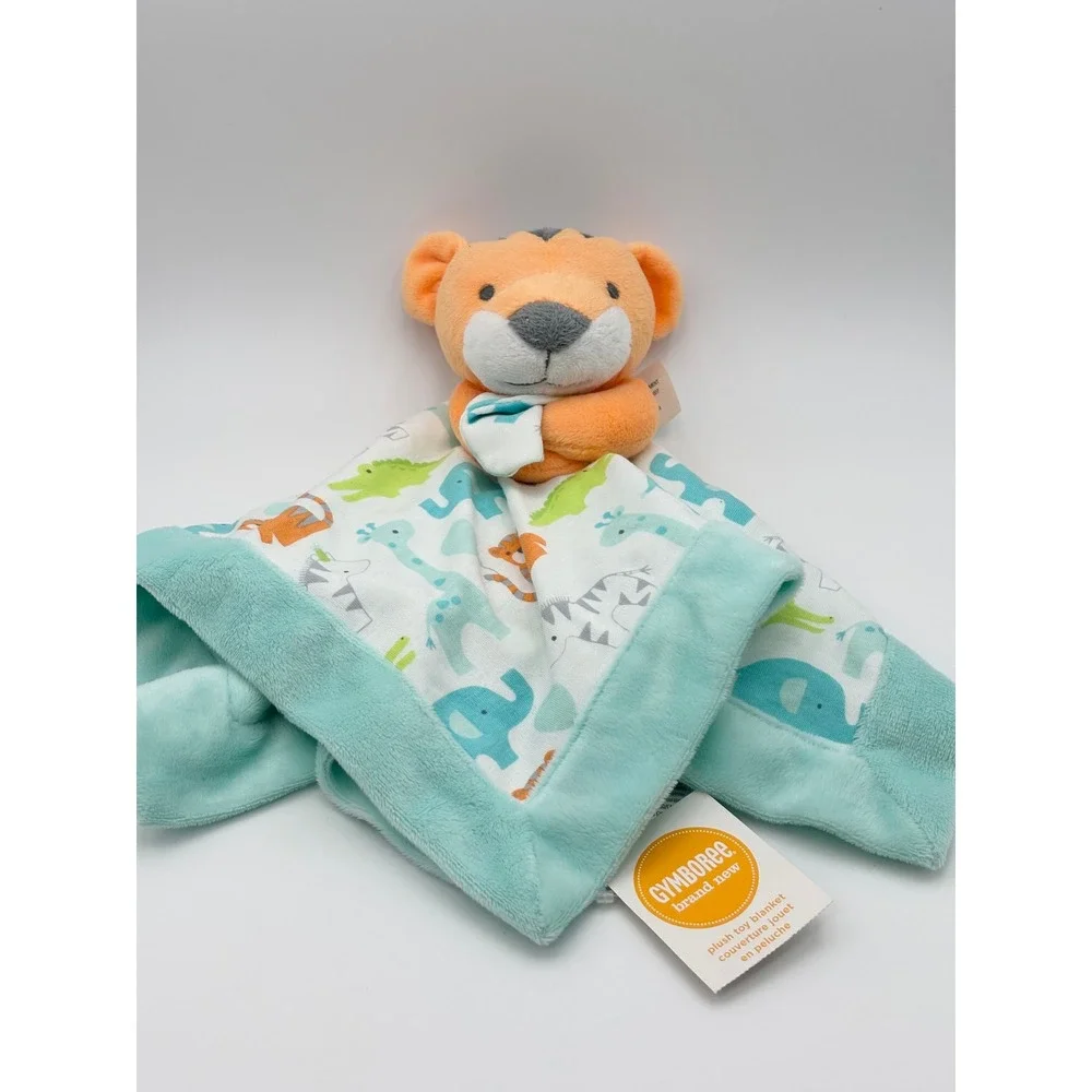 Gymboree Tiger Plush Security Blanket Lovey Jungle Animal Print Blue Orange NEW